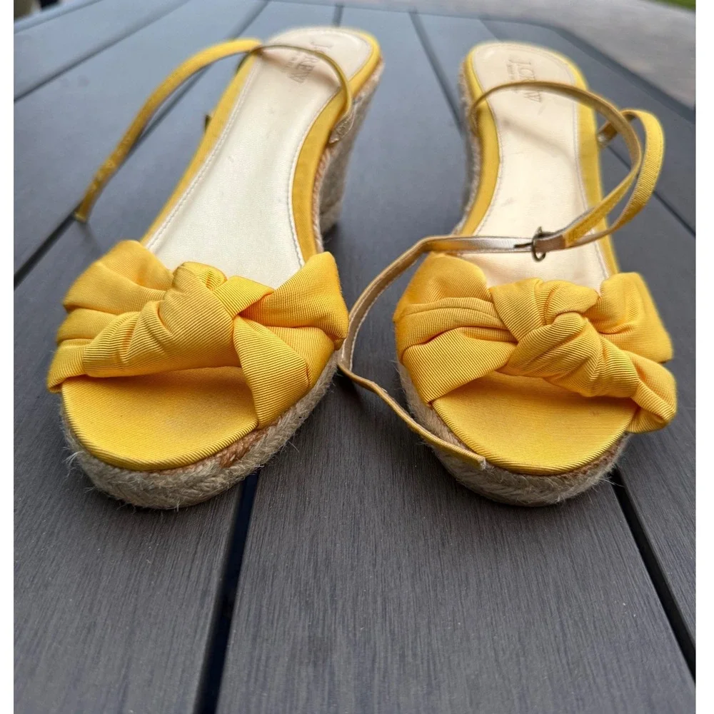 J.Crew Yellow Grosgrain‎ Bow Espadrille Wedge Sandals Womens 10 Made in Italy